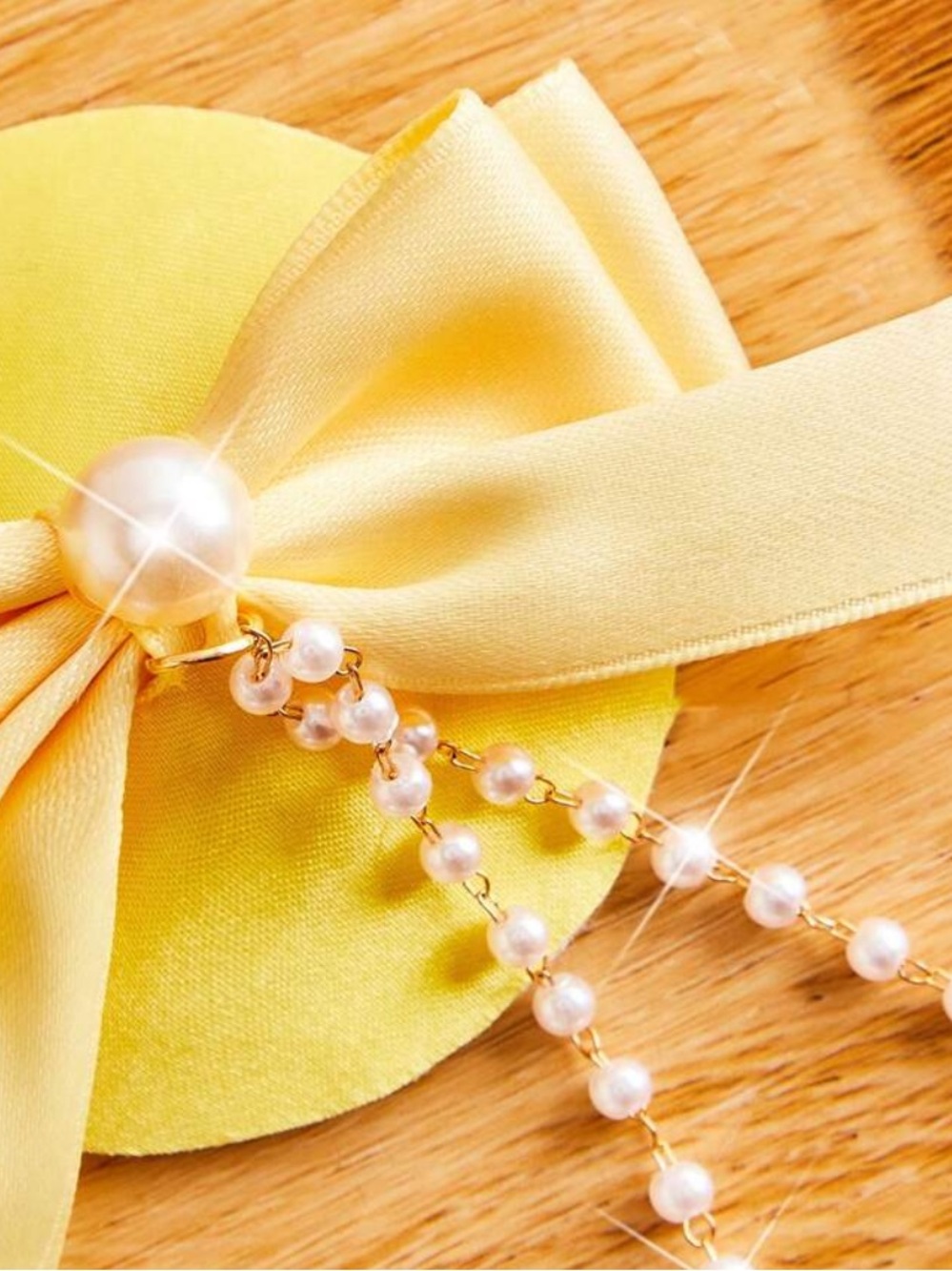 Yellow Bow Pearl Chain Nipple Pasties - Picture 3 of 4